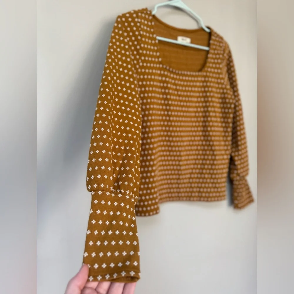 Madewell Mustard/ Burnt Orange and White Patterned Blouse - Picture 4 of 5